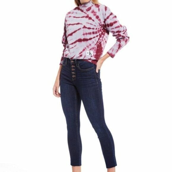 Calvin Klein Sweaters - Calvin Klein Womens PurpleTie-Dye Dream Catcher Mock Neck Cropped Sweater Top XL